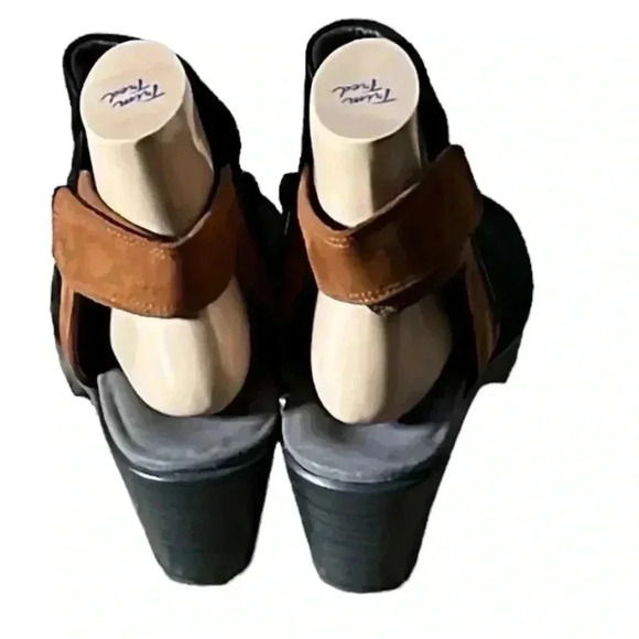 Naot Suede Ankle Bootie Open Toe Low Heel Colorblock Black Brown Sandal Size 38 - Picture 3 of 8